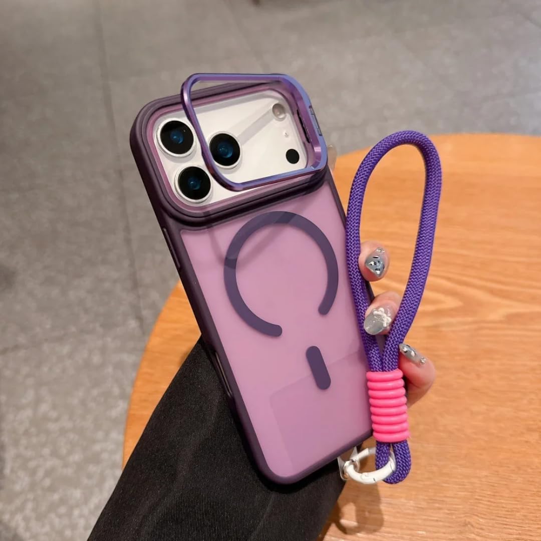 Étui de téléphone magnétique givré de Luxe pour iPhone 14 Plus avec Support en métal et dragonne (pour iPhone 14 Plus/Violet)