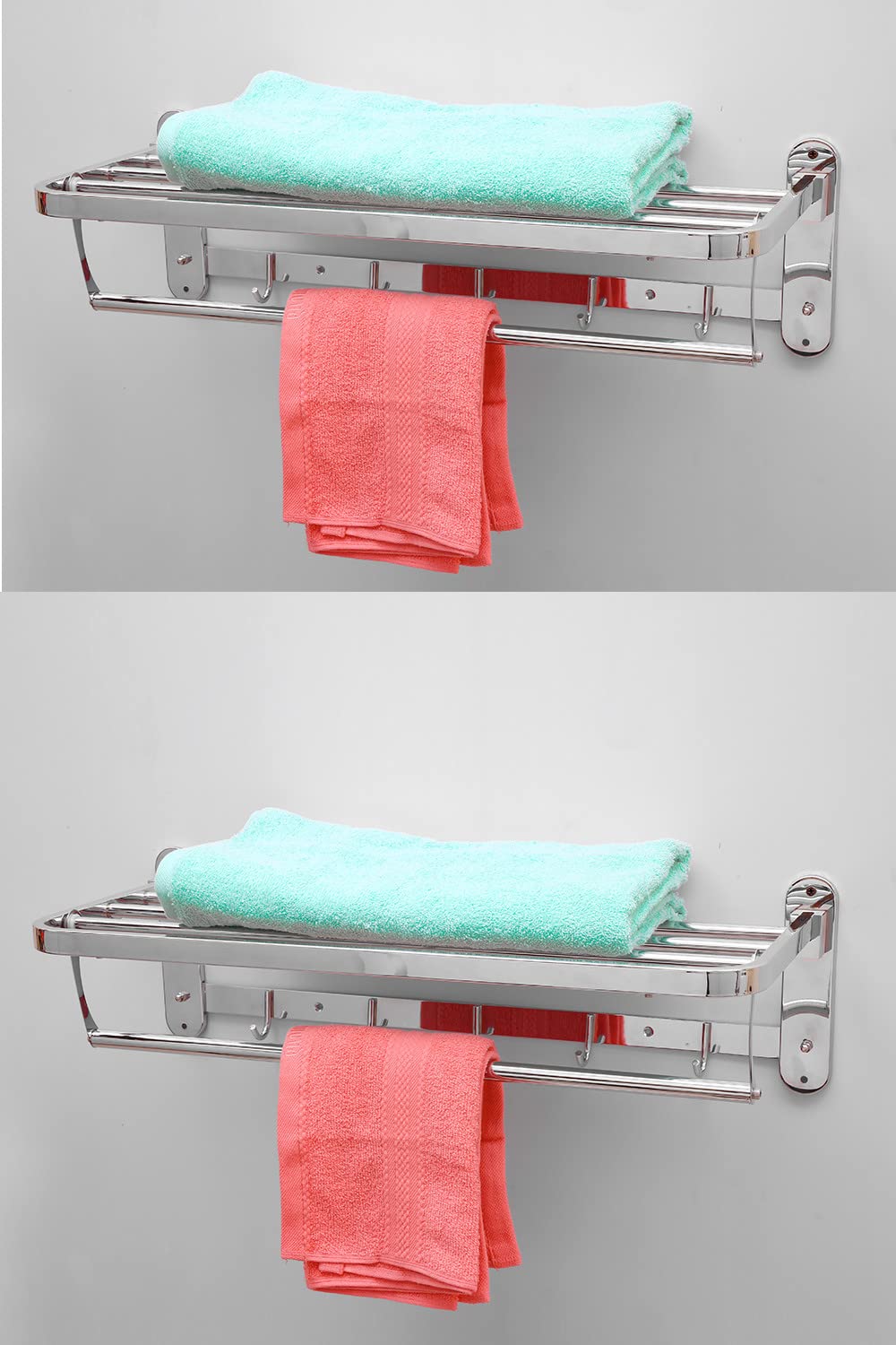 SAMANEASAMANEA TRF-24-2 Stainless Steel Folding Towel Rack for Bathroom (24 inch, Chrome, SS202, Pack of 2)