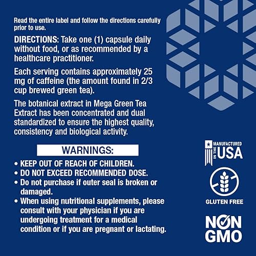 Miniatura 3 de Vida ExtensionMega extracto de té verde ligeramente caffeinated  100Cápsulas vegetarianas FFP