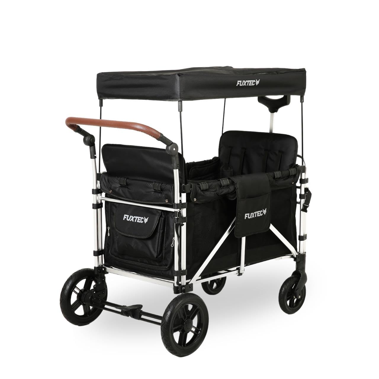 Carrello pieghevole Fuxtec Family CTXL900 nero, l'originale, Family Fux, Vagone da giardino 4 posti, sedile rimovibile, trasporto, spiaggia, tirare o spingere, capacità di carico 75 kg