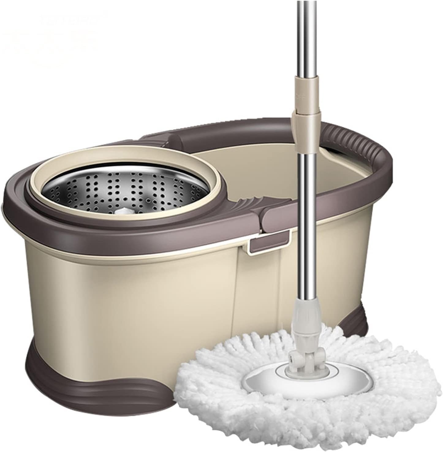 Juego de fregona giratoria y cubo de microfibra con escurridor, ideal para limpieza de suelos del hogar y cocina, uso húmedo/seco en superficies de madera dura y azulejos, 1 cabezal de fregona