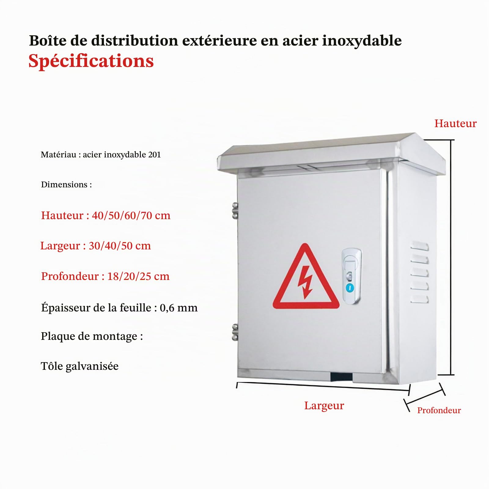 Boîtier de recharge extérieur pour véhicules électriques, armoire électrique murale étanche avec ouverture en U, protection pour borne de recharge(40x30x18cm)
