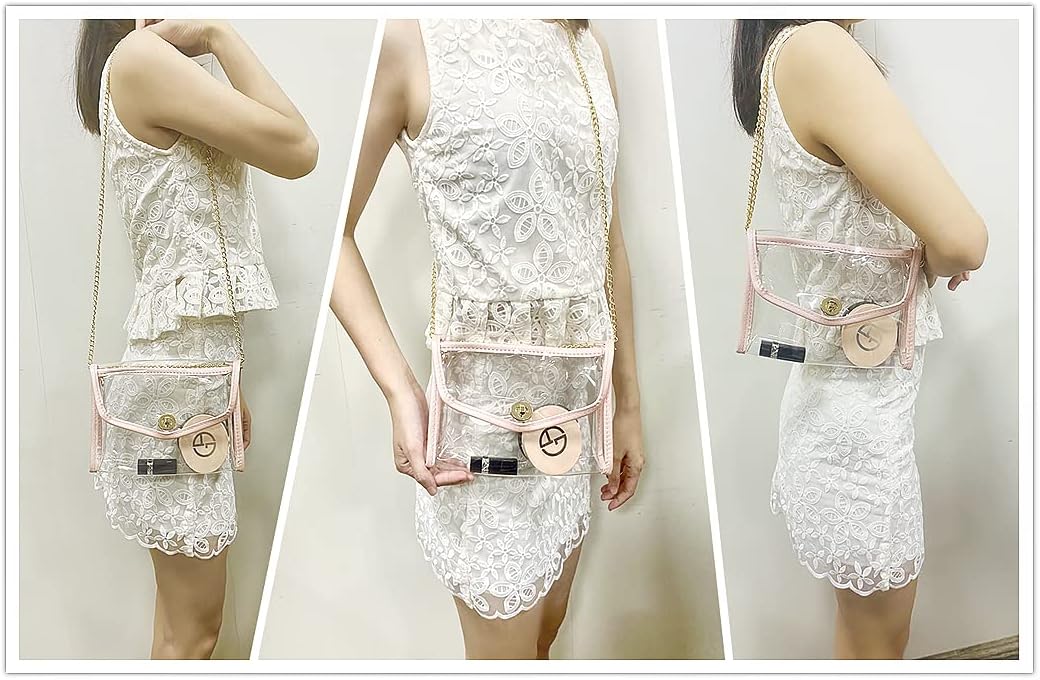 Veluckin Womens Transparent Clutch Clear PVC Purse Fashion Crossbody with Golden Chain Strap PGA Stadium Approved Bags
