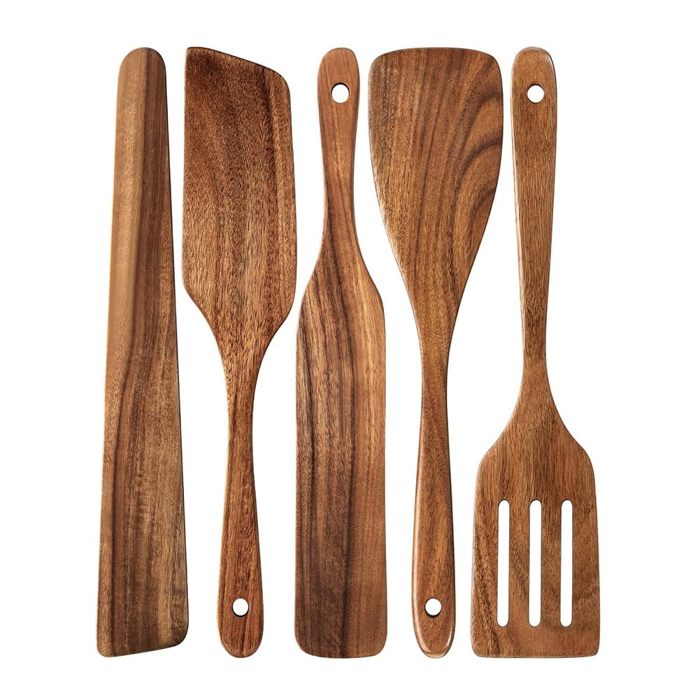CTRLZS For Cooking Utensil Set- Wooden Spatula Set(5 PCS), Wooden Spoons for Cooking, Nonstick Cookware Safe Kitchen Tools