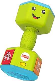 Fisher-Price Laugh & Learn Countin' Reps Dumbbell English & French Edition, Baby Rattle Toy with Music, Lights and Bilingual Learning Content