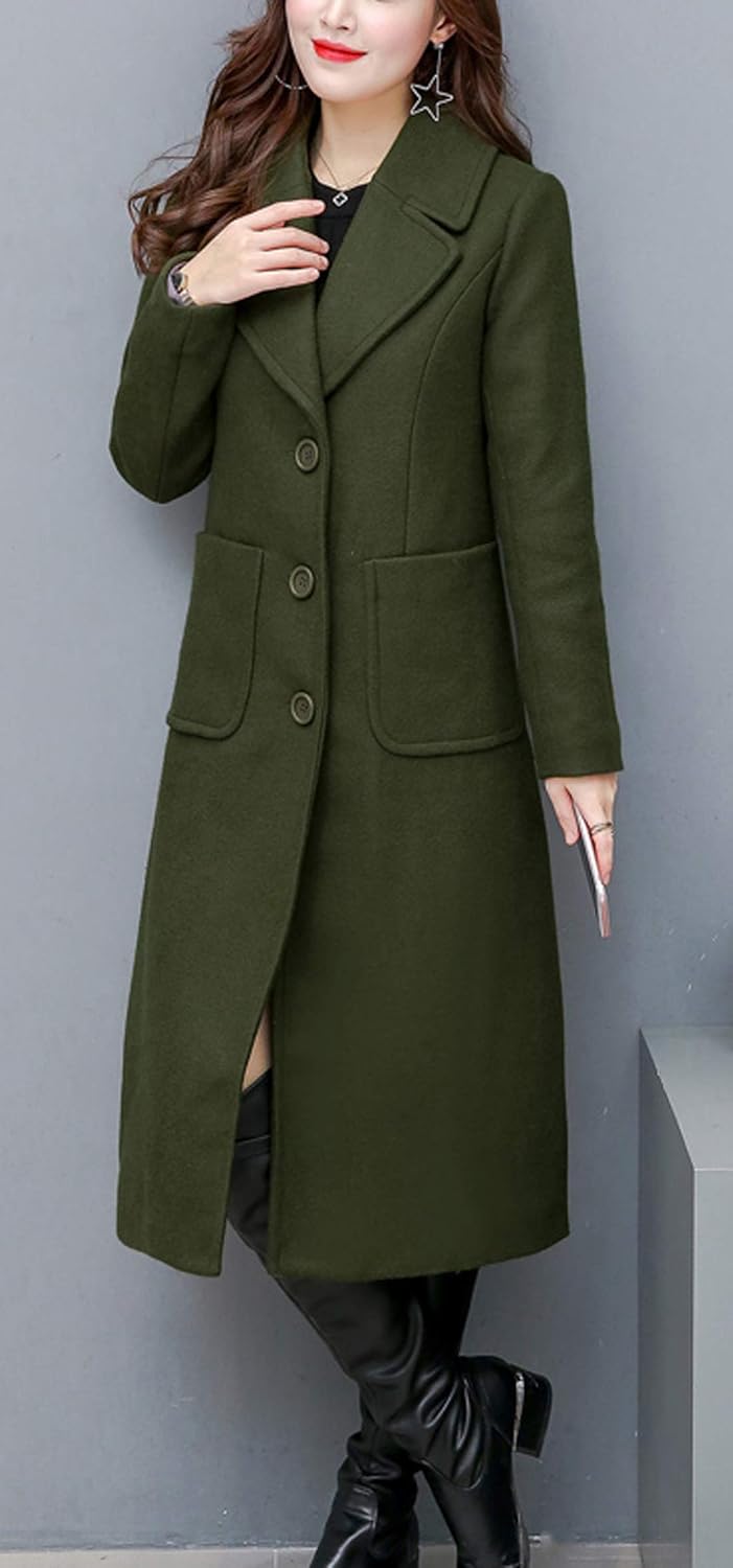 chouyatou Women's Big Notch Lapel Single Breasted Mid-Long Wool Blend Coat - Image 5