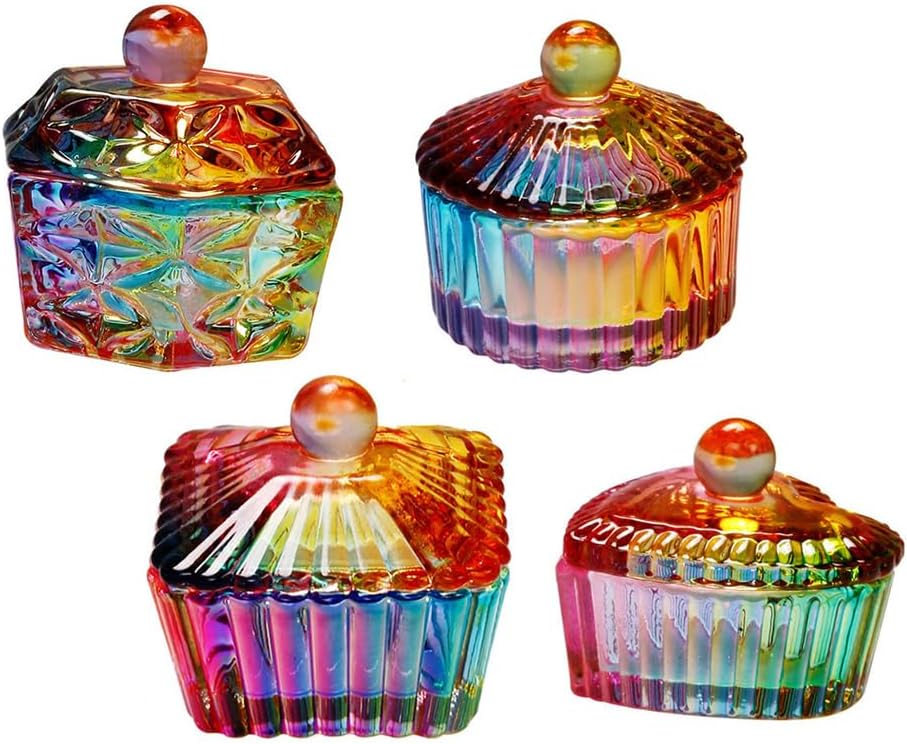 FOMIYES 4Pcs Royal Embossed Clear Glass Apothecary Jar With Lids, Candy Jar Containers Wedding Candy Buffet Jars Crystal Jewelry Box Food Jar