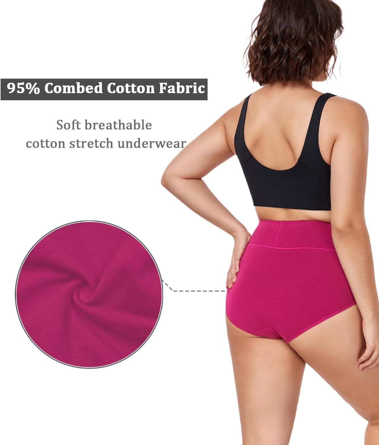 wirarpa Women's Underwear High Waisted Ladies Cotton Panties Soft Full Coverage Briefs 5 Pack - Image 4