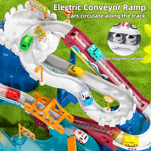 Jukudahu 1232-96 Boys Dinosaur Race Track Playset - Dinosaur Rolling Hill Car Track For Kids, Car Ramp Track Toys thumb #1