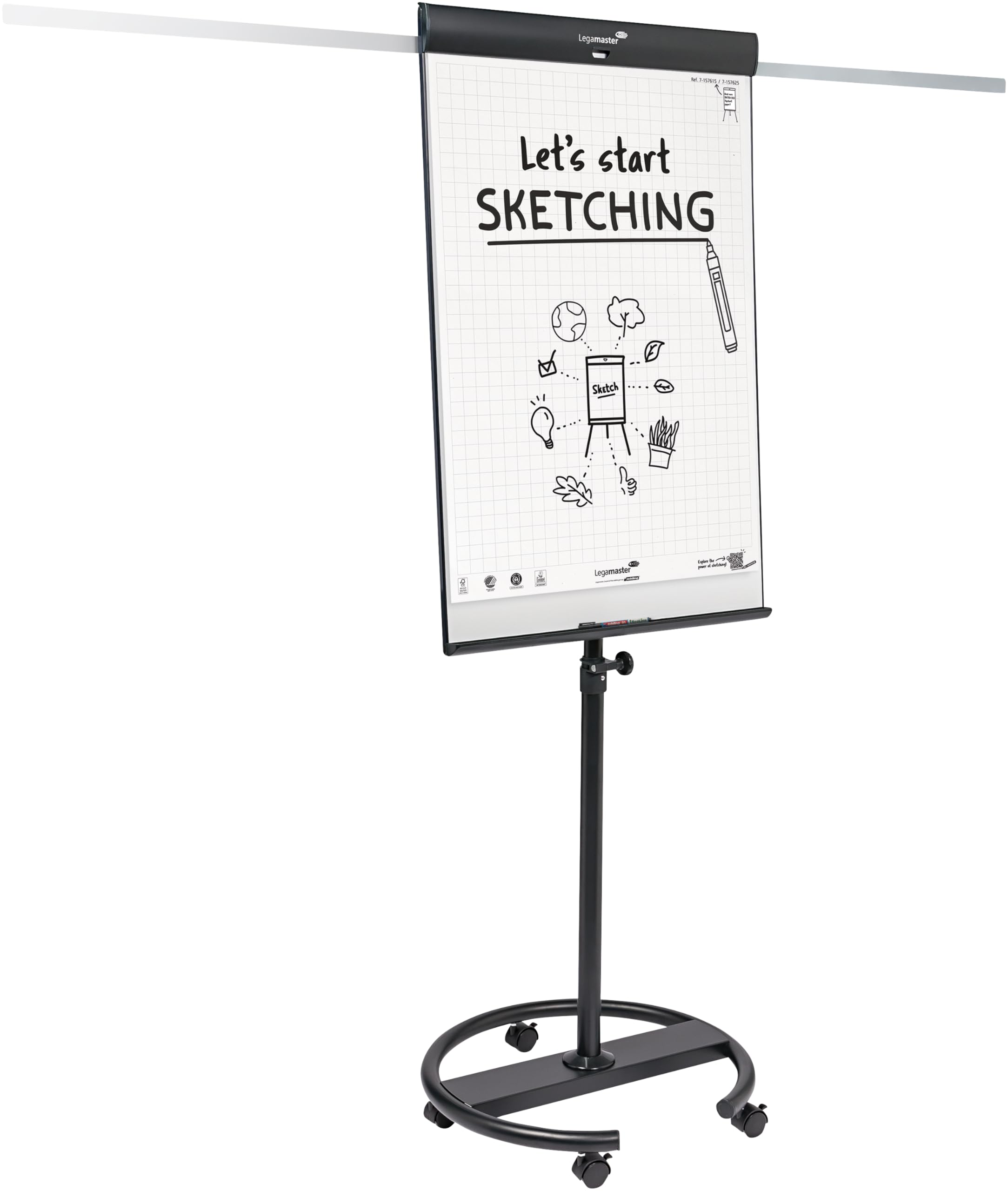 Legamaster SKETCH PRO mobiler Flipchart, magnetisch, höhenverstellbar, mit Rundfuß und Seitenarmen