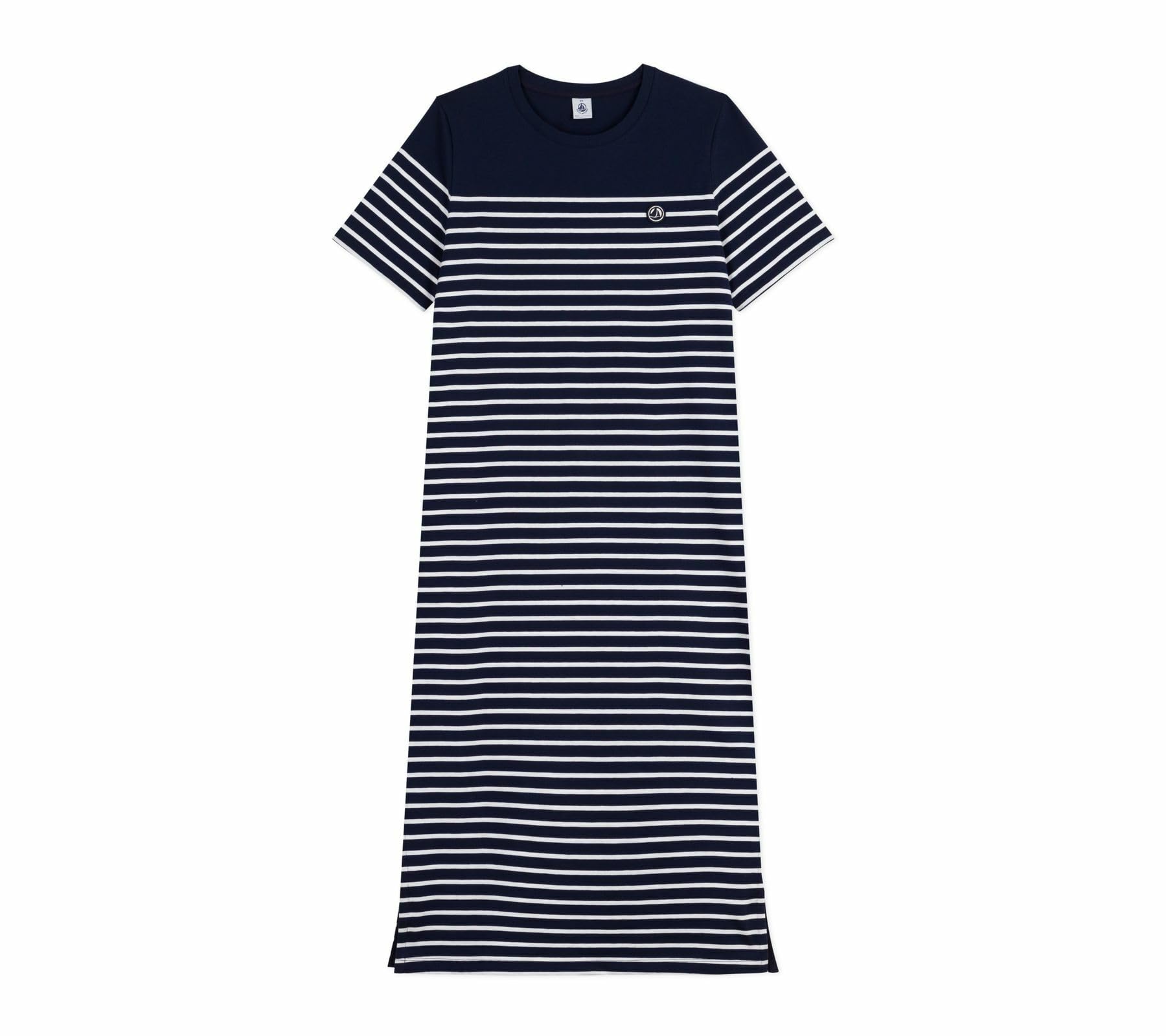 Petit Bateau Women’s A0cs7 Short Sleeve Dress, Blue/White, XXS
