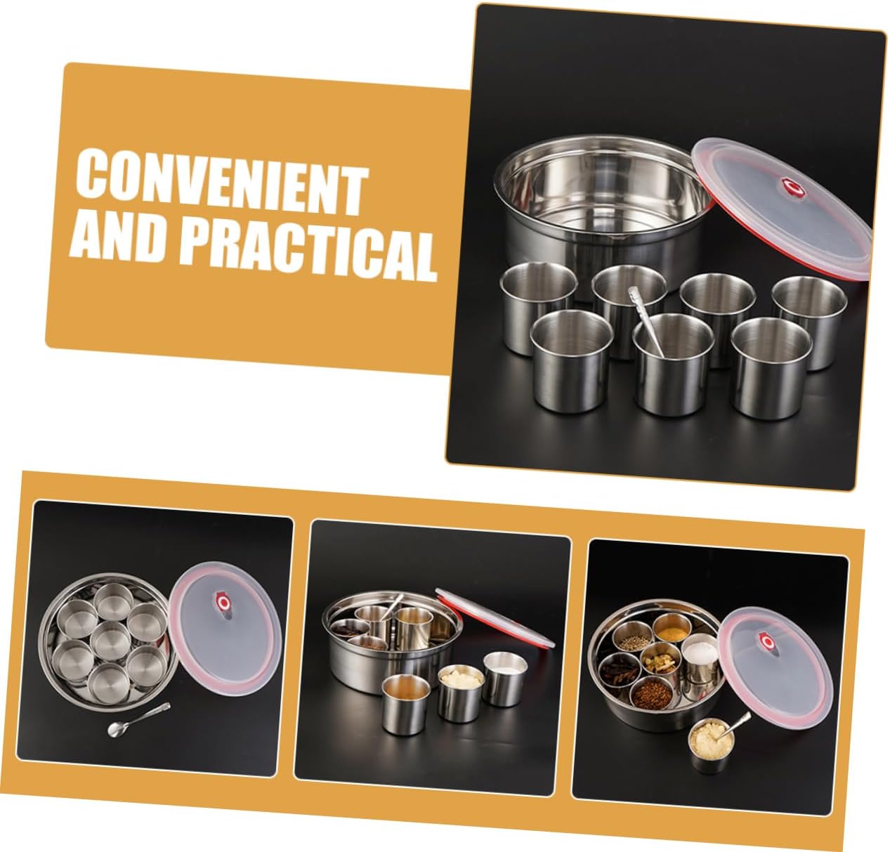 1Set Stainless Steel Spice Box Compartment Kitchen Condiment Container for Salt Pepper More Stylish Spice Jars for Home Restaurant Use