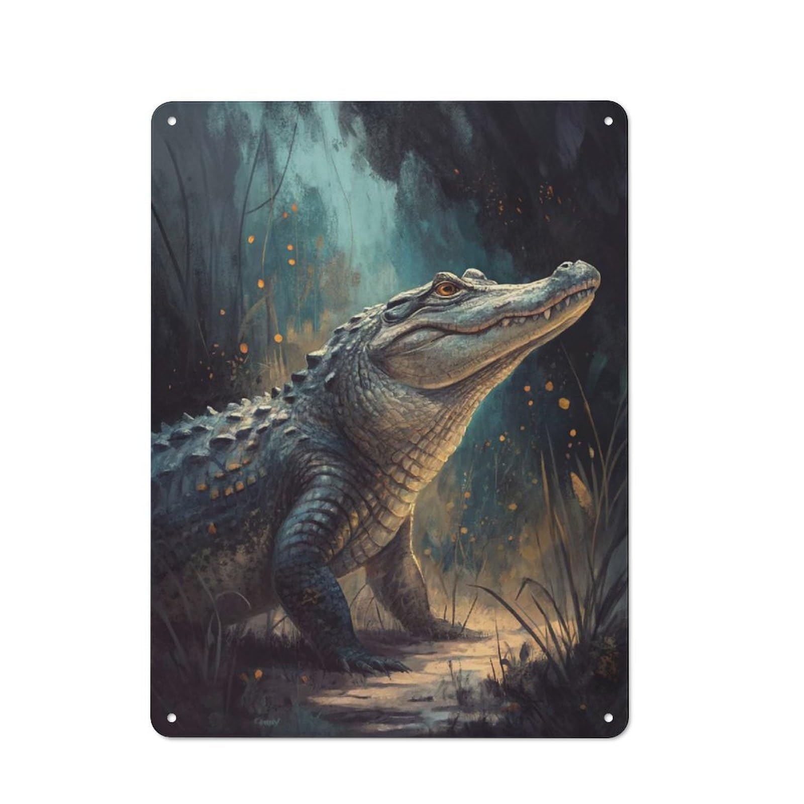 Junmoney Style-22 Country Metal Sign With Alligator In A Swamp Design 40X30cm, Barn Style Rustic Kitchen Decor For Farmhouse Kitchen, Pantry Or Dining Area