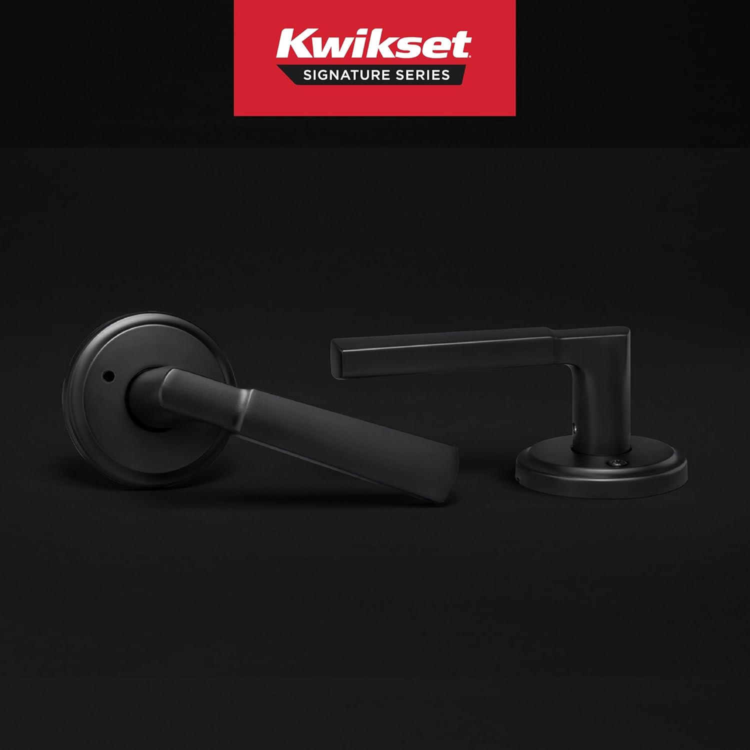 Kwikset Perth Interior Privacy Door Handle with Lock, Door Lever for Bathroom and Bedroom, Matte Black, Reversible Keyless Push Button Lock Door Lever, with Microban Protection