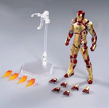 LonullyMege 7inch MK42Ironman Action Figure All Joints Movable Metal Painting Toys|10th Anniversary 1/10 Scale Collectible Gift with Lots of Accessories