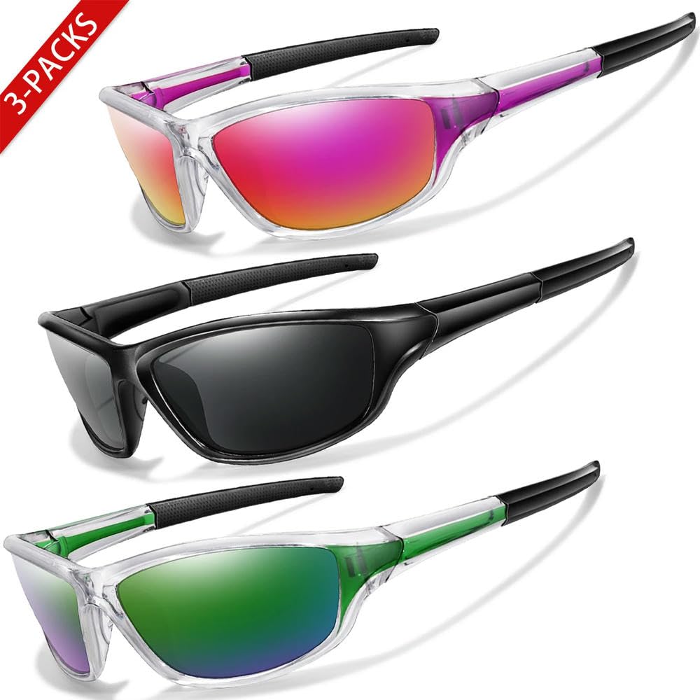 DYRBF Occhiali da ciclismo polarizzati da uomo, occhiali da sole sportivi, protezione UV400, confezione da 3 lenti TAC, montatura in policarbonato, occhiali leggeri per guida ed escursionismo, per