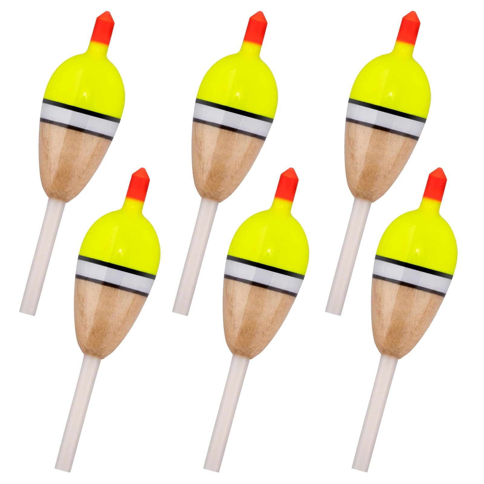 Dr.Fish 6 Pack Fishing Bobber Floats Balsa Wood Slip Bobbers for Fishing Crappie Trout Bass Bluegill Panfish Catfish Walleye