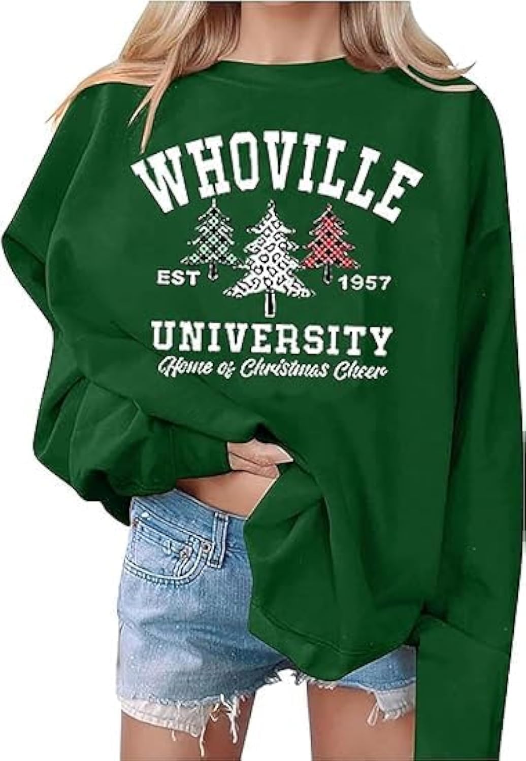 LYEIAO Christmas Whoville University Sweatshirt Women Christmas Buffalo Plaid Tree Graphic Xmas Party Shirts Pullover