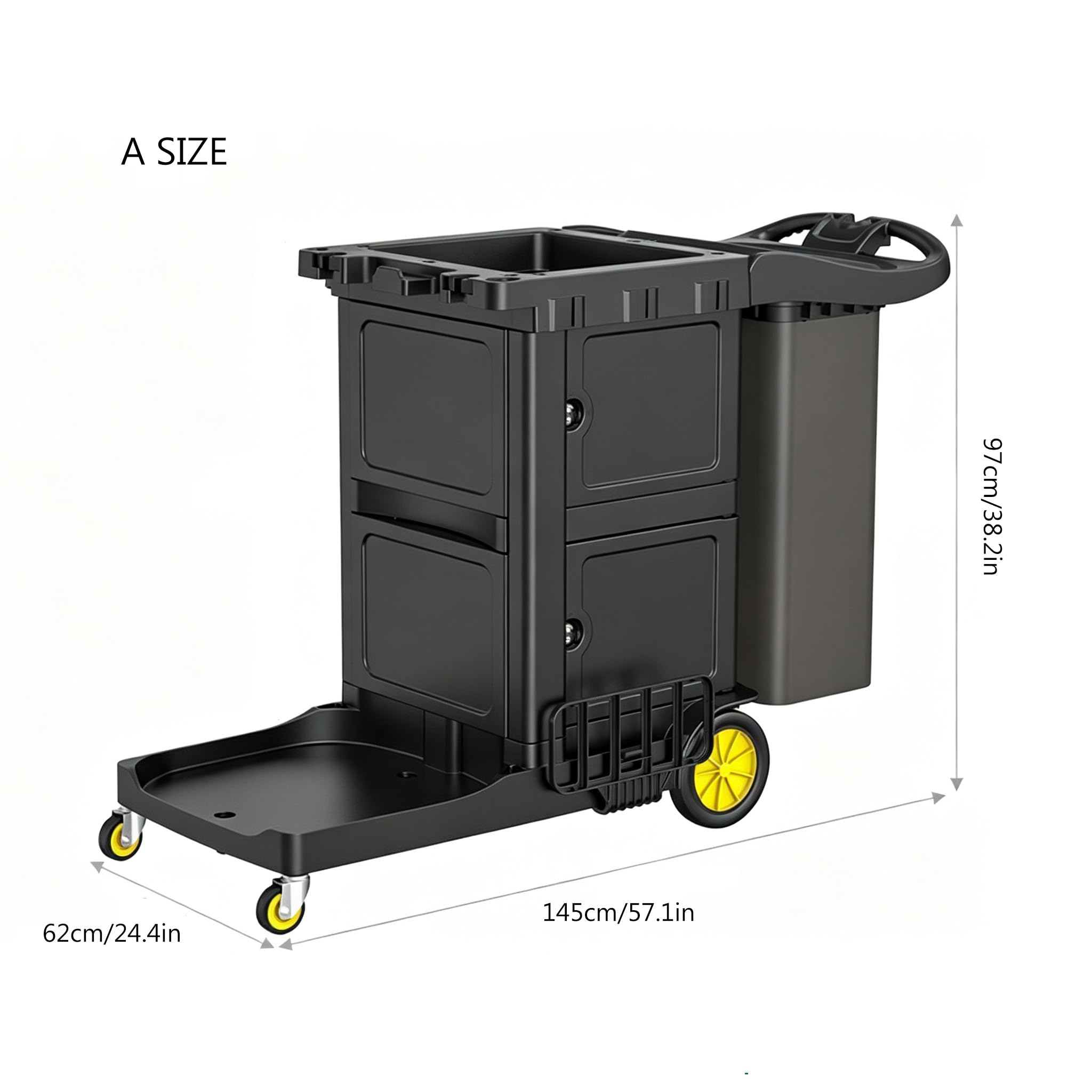 Carrito de limpieza con armario con cerradura de llave, carrito comercial con ruedas, resistente con capacidad de carga de 150 kg para una limpieza eficiente