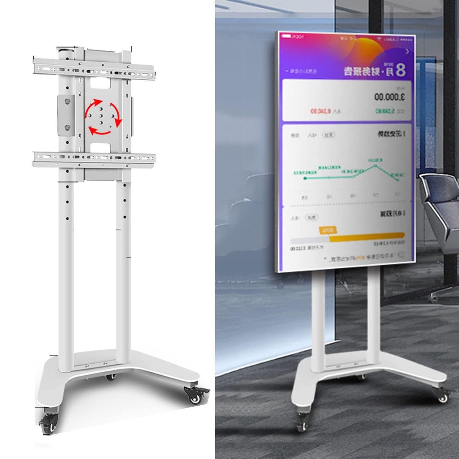 HPTHLY Universal Tv Stand Mobile Tv Cart On Wheels - Tv Floor Stand - Portable Floor Tv Stand Holds, Horizontal And Vertical Screen Rotating Display Stand(B)