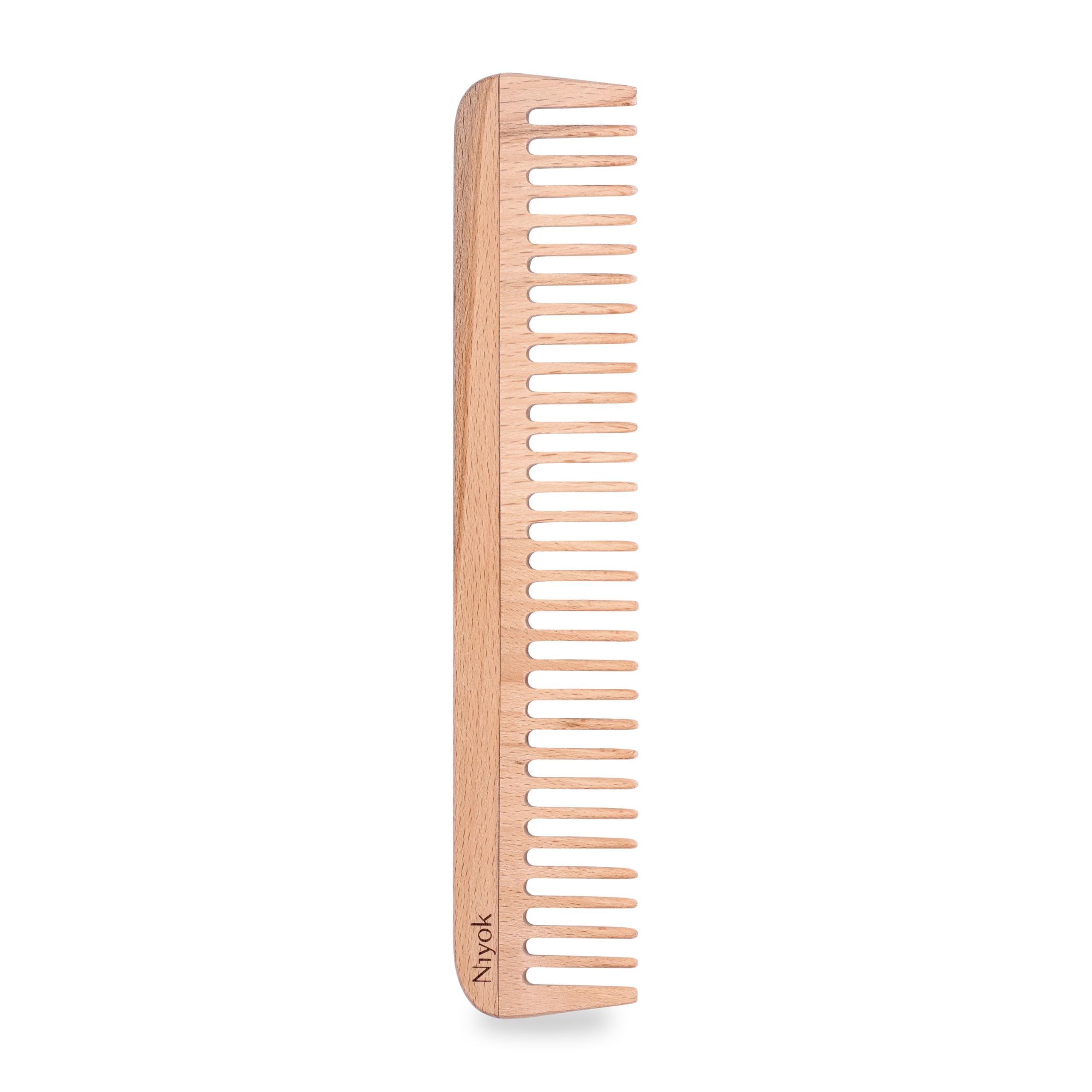 Niyok® Lockenkamm Holz • Natürlicher Buchenholz Haarkamm • Holzkamm grob • Plastikfrei & nachhaltig • Universal-Kamm für jeden Haartyp • Speziell für Locken