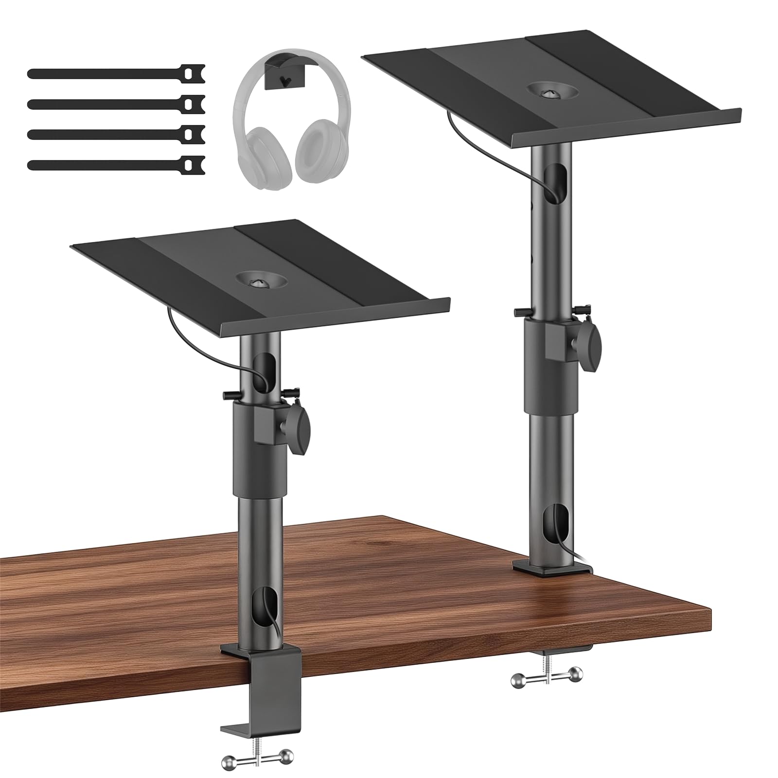 Studio Monitor Stands for PreSonus, JBL Nano K and More Monitor Speaker Stands, Adjustable Height & Tilt & Swivel Desk Bookshelf Speaker Stands for KRK, Klipsch, Polk and More Wr Headphone Holder