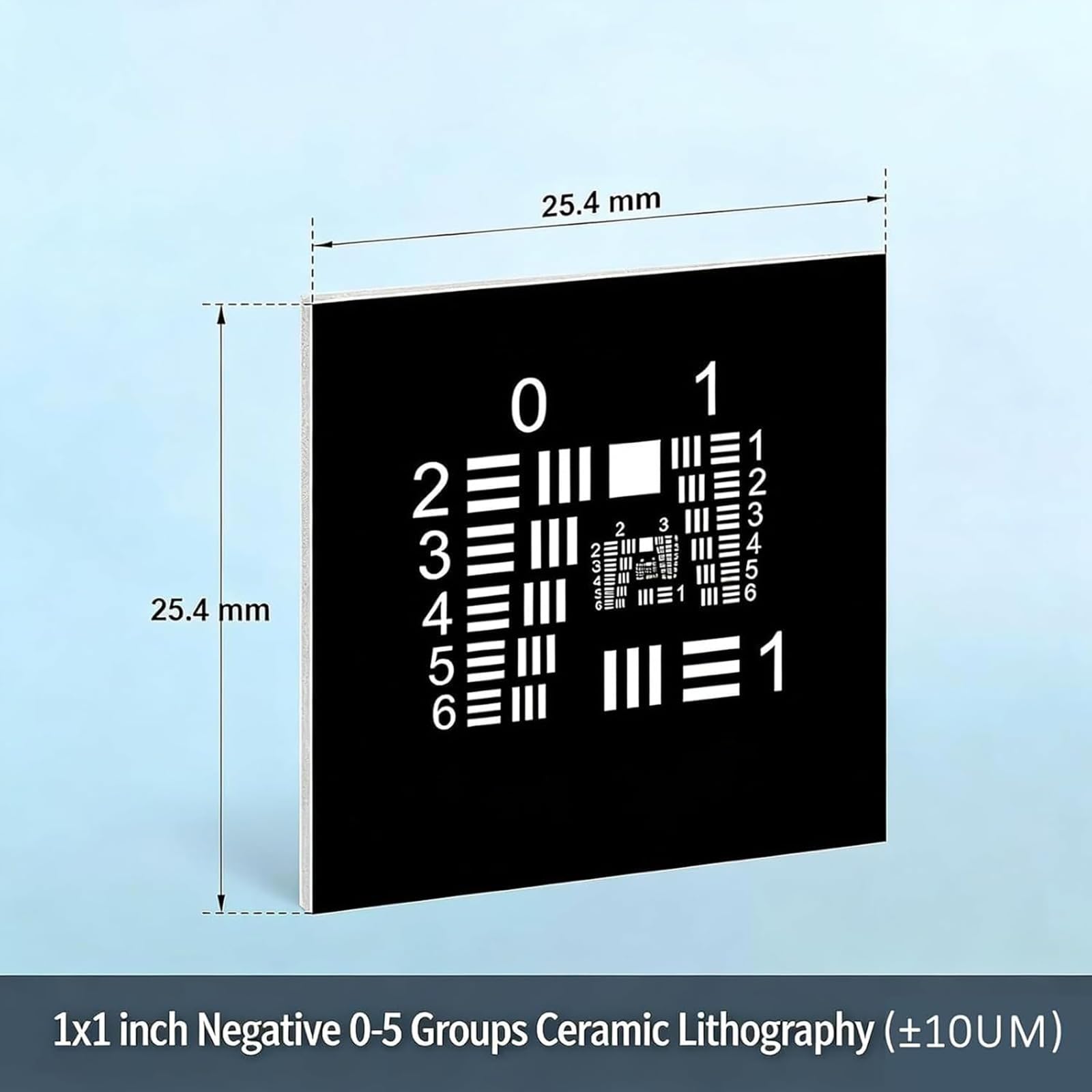 1"-Testtafel zur Bestimmung der räumlichen Auflösungsgrenze, Testtafel für optische Mikroskopkameras, Genauigkeit ±5µm und diffuse Reflexionsfläche, Auswahl von Positiv- und Negativfilmen, für wissens