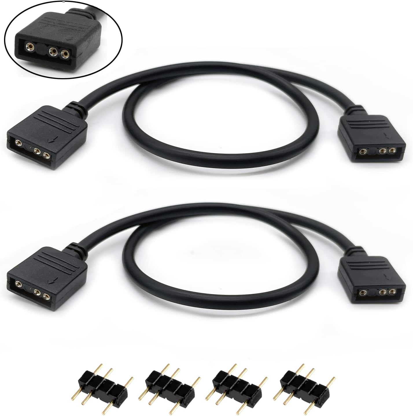 2-Pack 11.8in ARGB Extension Cable - Female to Female Splitter, Syncs PC ARGB Fans & LED Series (5V 3-Pin)