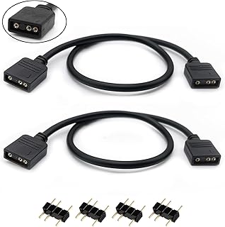 ARGB Extension Cable, 1-to-1 Female to Female ARGB Splitter Cable 5V 3 Pin Addressable RGB Extension Cable ARGB LED Sync Cable for Extend PC Computer ARGB Fans Or ARGB LED Series, 11.8in (2 Pack)