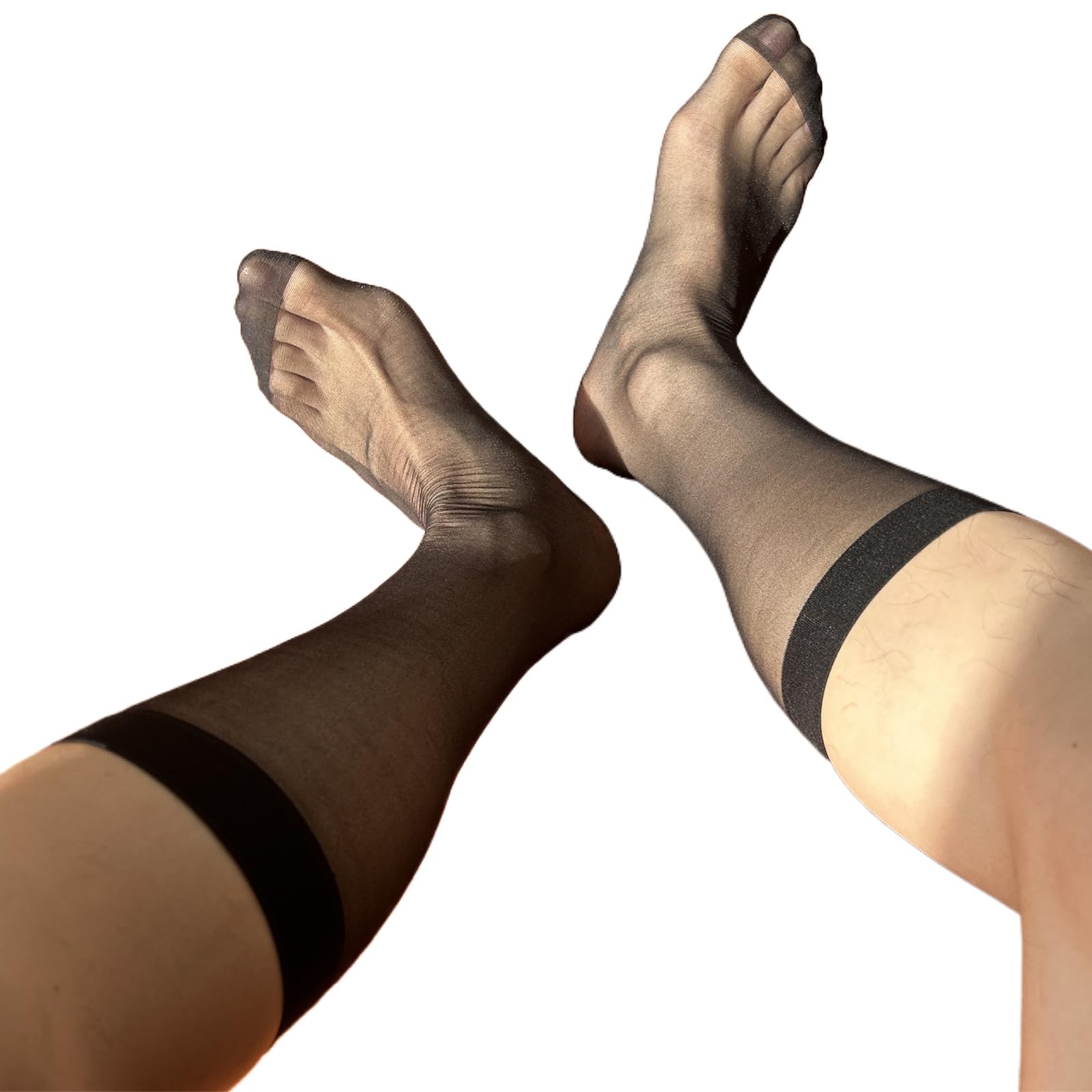 Yuzimei Men's Black Socks, Nylon Sheer Suit Sock Business Dress Socks With Reinforced Toe Solid Plain Thin Formal Dress Stockings