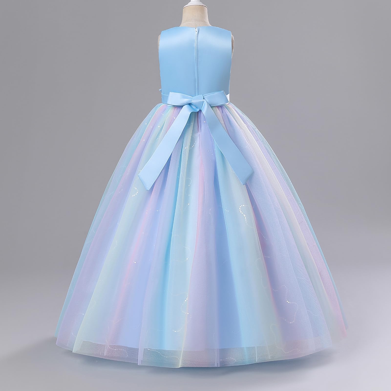 IBAKOM - Vestido de princesa para niñas, con lentejuelas brillantes sin mangas, 3D, flor con volantes de tul tutú, vestido de niña de flores, fiesta de boda, cumpleaños