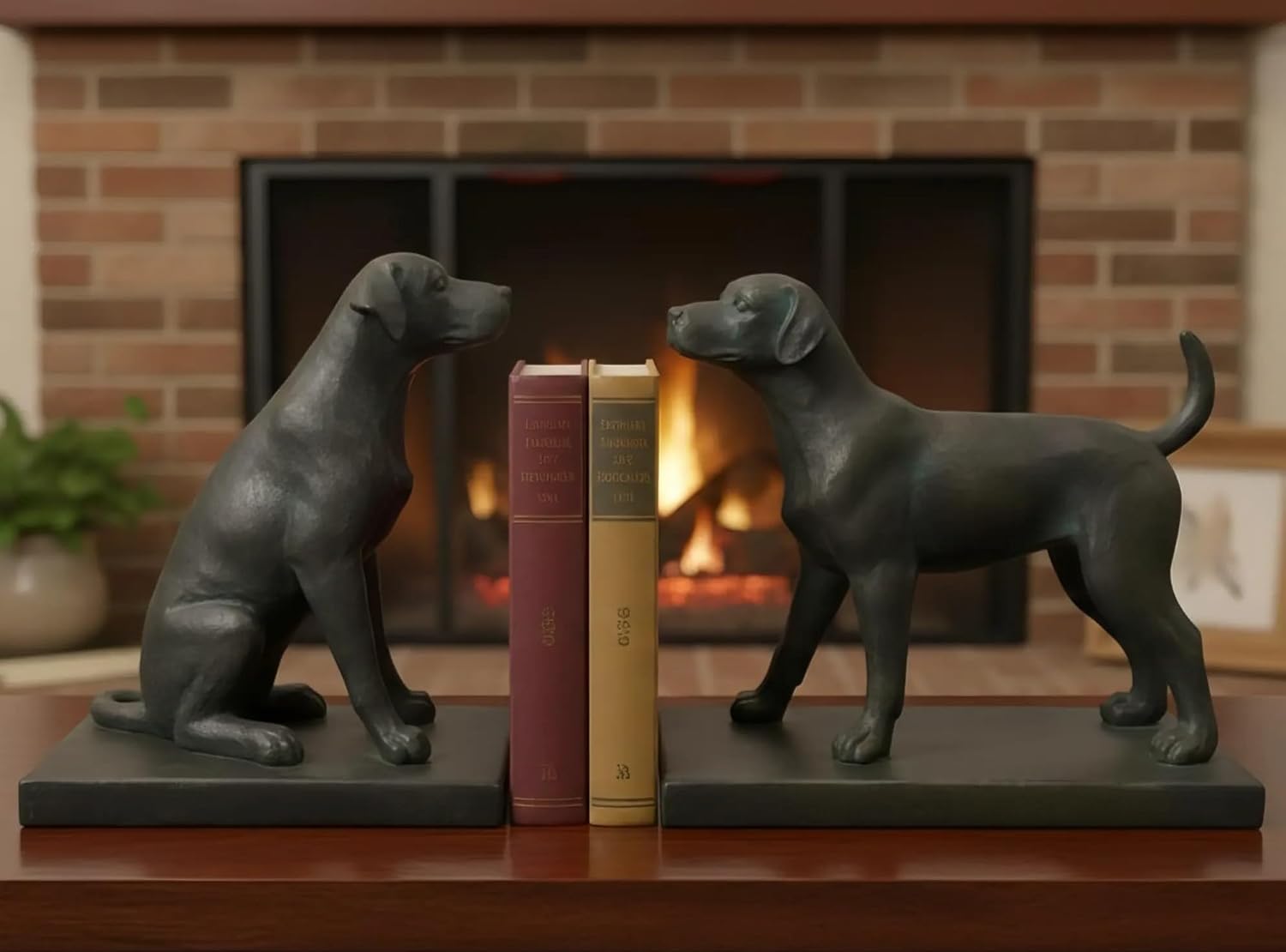 Comfy Hour Labrador Retriever Dog Bookends, Black Resin Decorative Book Ends, Heavy Duty Book Holder for Shelves & Office, 9.1 Inch, Home Decor, 1 Pair