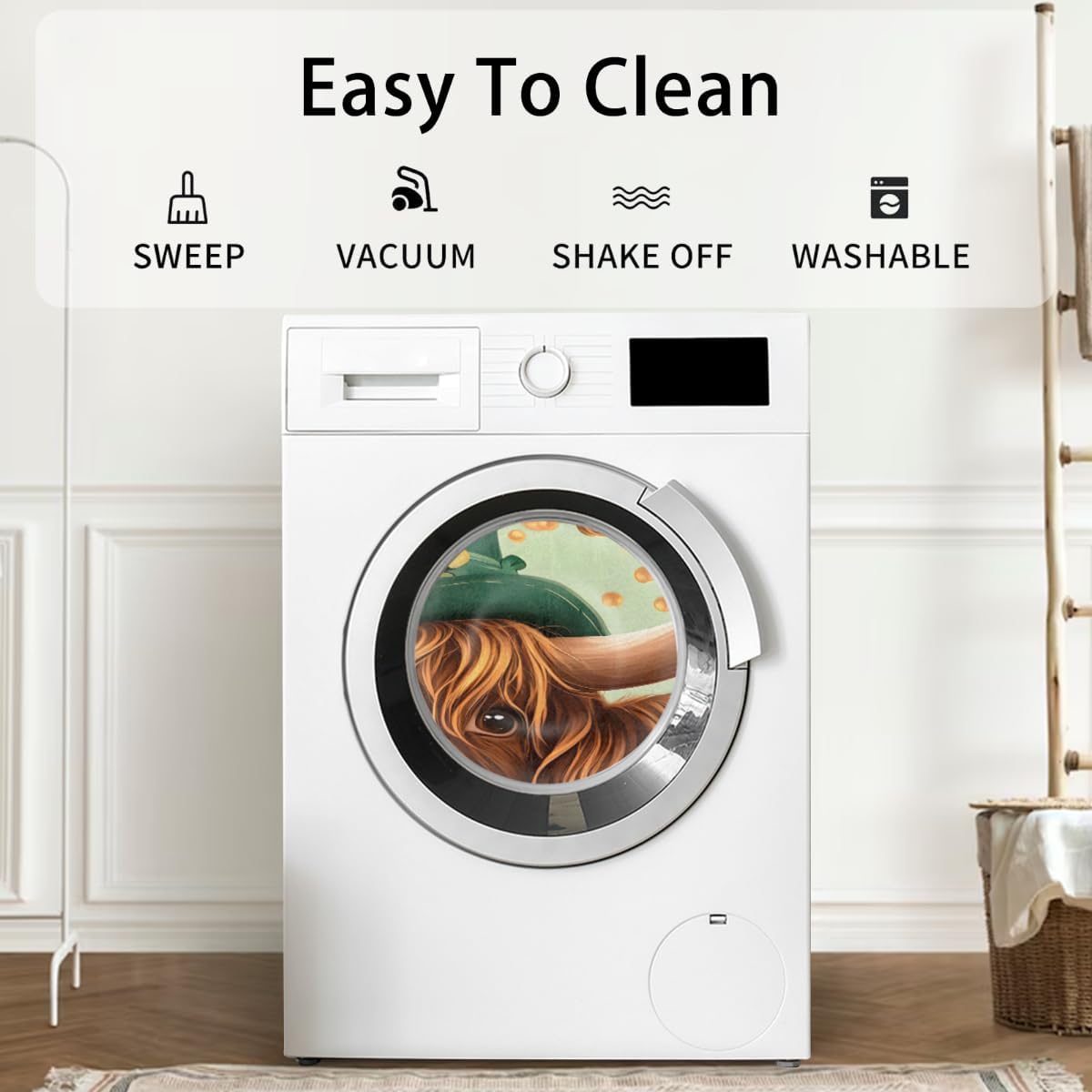 Front Door Mat Indoor Outdoor Entrance, St. Patrick's Day Highland Cow Half Round Door Mat Absorbent Non-Slip Backing Welcome Doormat Entryway Floor Mats for Kitchen Fireplace 36" x 24"