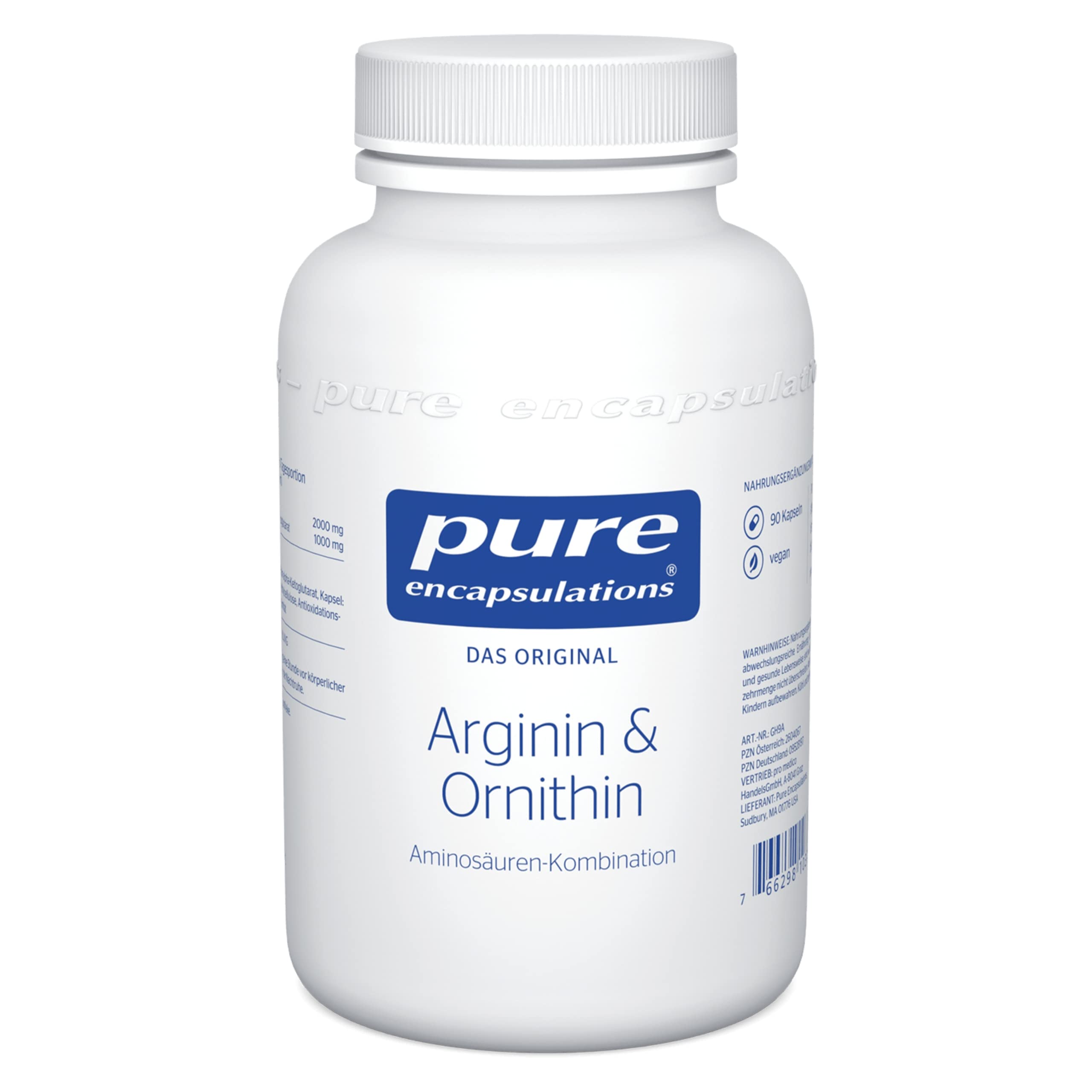 Pure Encapsulations - Arginin Ornithin Kapseln – Einzigartige Aminosäuren-Kombination, Vegan – 90 Kapseln