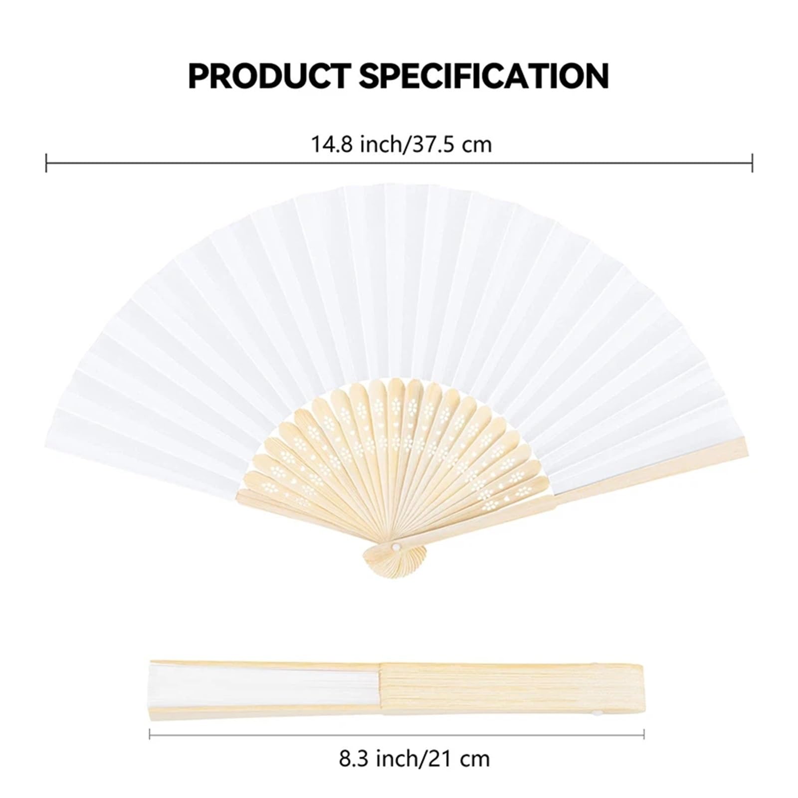 Papierfächer 40 Stück weiße Faltfächer aus Papier, Handfächer for Hochzeiten, Party-Dekoration