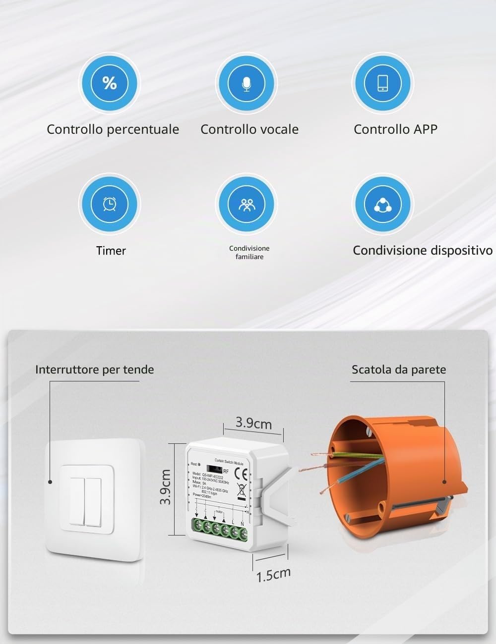 IDOR STORE [Funzione Percentuale]Interruttore Tapparelle WiFi,Modulo Comando Smart per Tapparelle Elettriche, Controllo App Smart Life, Comando Vocale Tramite Alexa, Google, Siri (8)