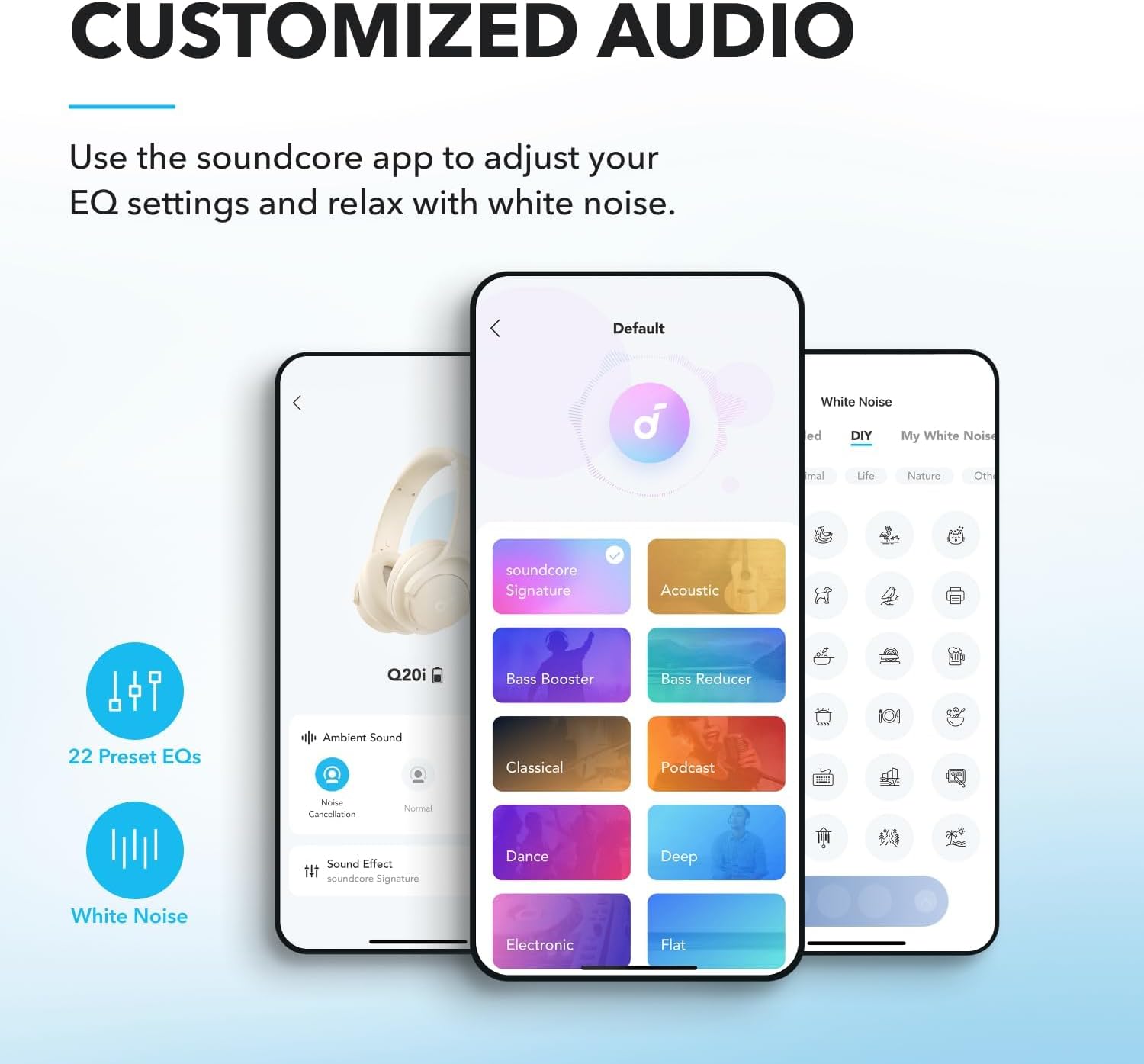 soundcore by Anker Q20i Hybrid Active Noise Cancelling Foldable Headphones, Wireless Over-Ear Bluetooth, 40H Long ANC Playtime, Hi-Res Audio, Big Bass, Customize via an App, Transparency Mode (White) - 4
