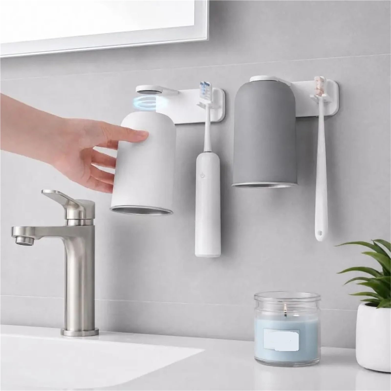 Soporte magnético for cepillos de Dientes, Taza for Enjuague bucal Acero Inoxidable, instalación Simple sin Clavos, 1 Uds para Ducharse,Cepillarse Los Dientes