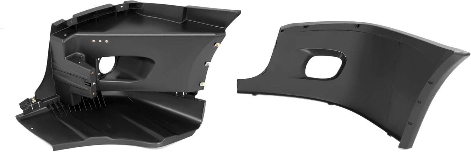 HECASA Front Bumper End Cap & Reinforcement Compatible with 2008-2017 Freightliner Cascadia Bumper Cover End Corner Extension Inner Mount Support W/Fog Light Holes Black - Passenger Side