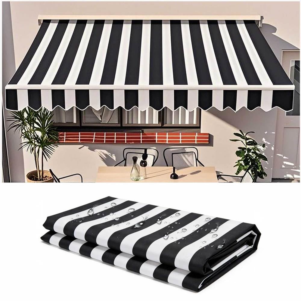 Manual Awning Replacement Fabric (Fabric Only) Retractable Outdoor Patio Garden Polyester Canopy Outdoor Sunshade Canopy Awning Cover for Yard, Deck, Balcony,Black Str,6.5x5ft/200x150cm — image 1