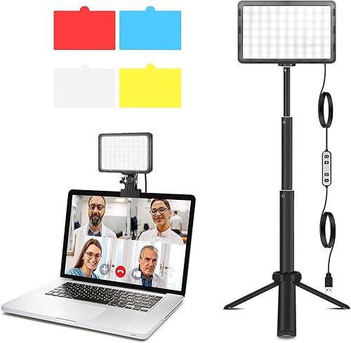 LED Streaming Key Lights Photography Video Conference Lighting Kit with 4 Color Filters for Tabletop Photo Laptop Webcam Selfile Video Recording