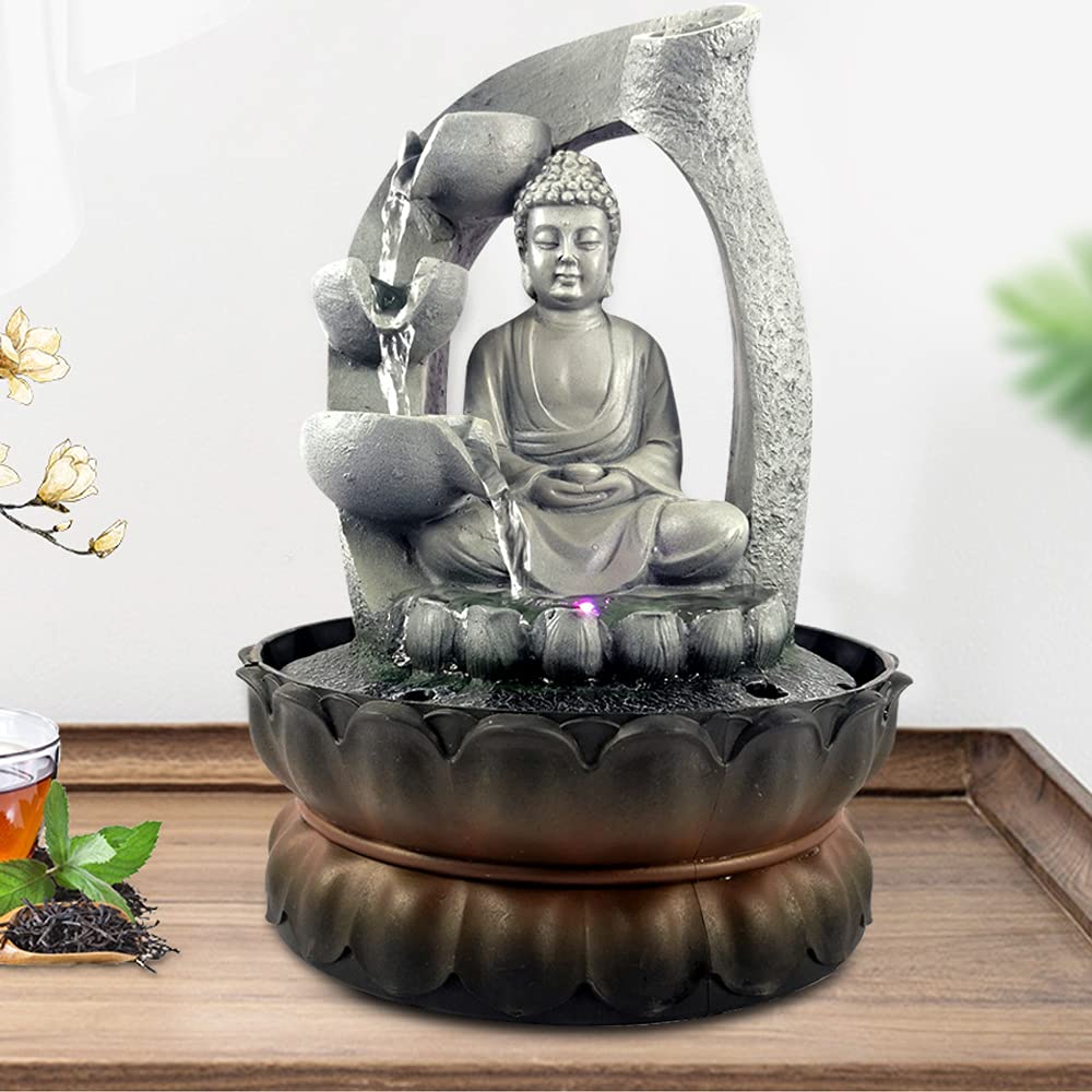 Fontana Da Tavolo Buddha SURPRIZON - Con Luce LED E Flusso D'Acqua Circolare, Per Meditazione E Decorazione - Foto 3