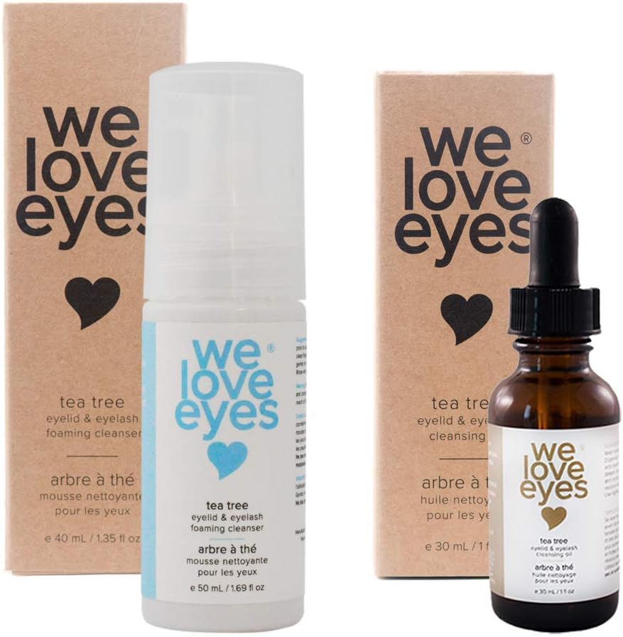We Love Eyes - The Eyelid Scrub Kit - All Natural Tea Tree Eyelid Cleansing Kit (Cleansing Oil 30 ml & Foaming Cleanser 50 ml) wash away sources of inflammation Paraben & Sulfate Free - Made in USA