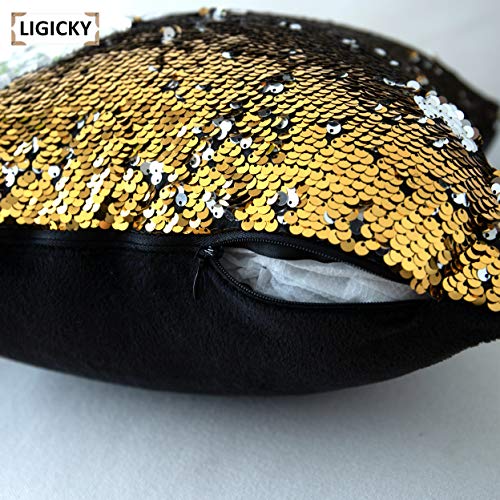 Ligicky Magic Reversible Glitzy Sequin Throw Pillow Covers Sparkling Decorative Square Cushion Cover Pillow Cases For Home Christmas Wedding Party Decor, Set Of 2 (16 X 16 Inches, Gold & Silver) #TOP5