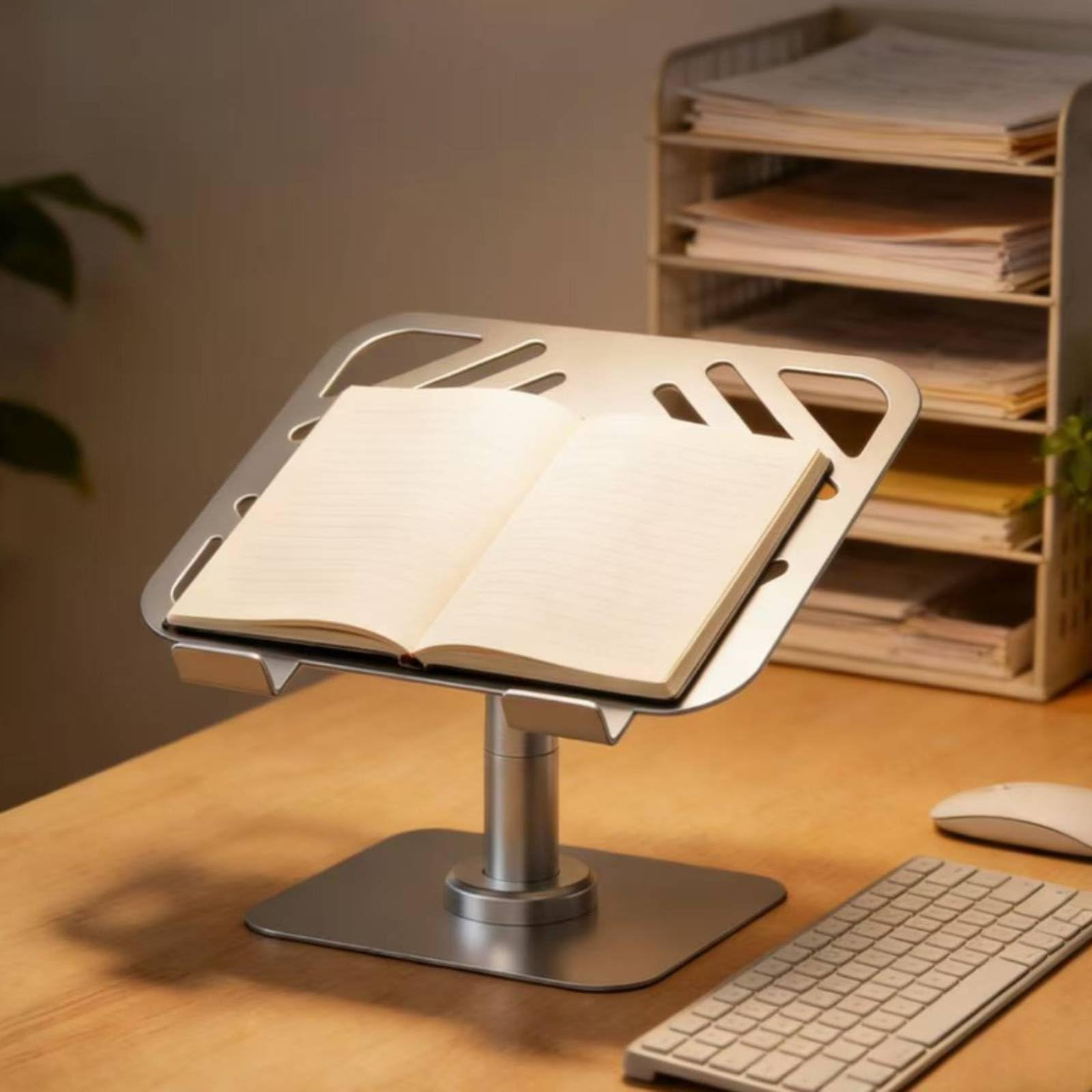 Soporte Ajustable para Portátil Soporte para Laptop Base Ergonómica Soporte de Mesa Soporte Giratorio Estructura de Acero al Carbono con Rejillas de, Gris Plata