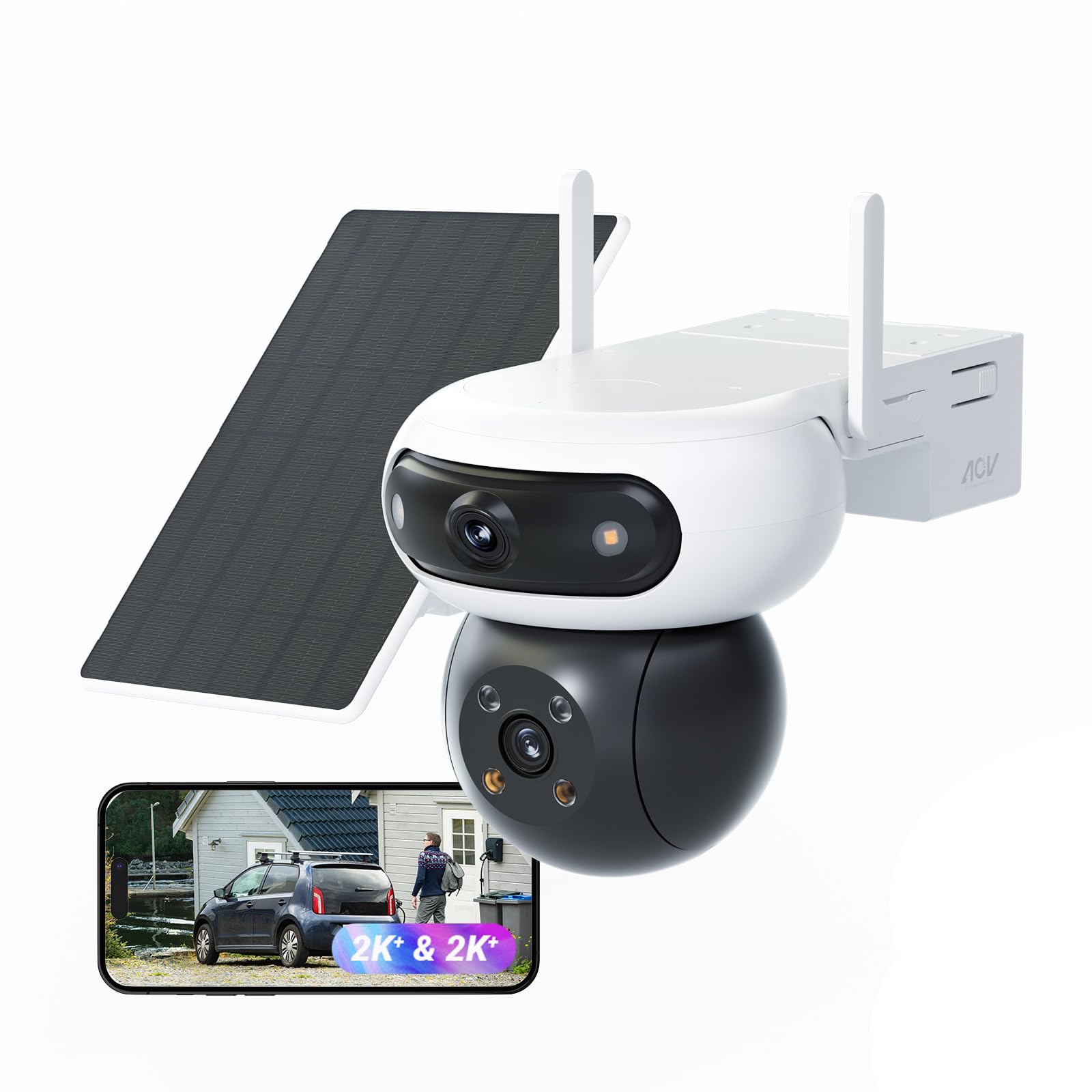 EZVIZ 8MP (4MP+4MP) Telecamera WiFi Esterno Batteria con Doppia Lente, Telecamera Solare per Esterni Senza Fili, Modalità AOV, Rilevamento di Persone/Veicoli, CB90 Dual+8W Pannello Solare