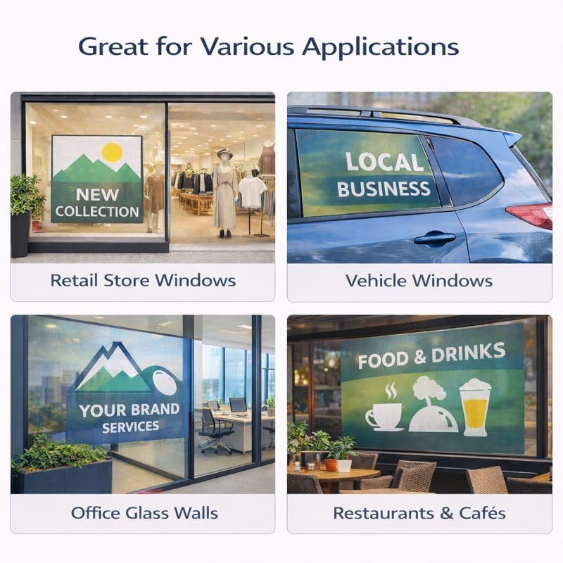 Custom Perforated Window Film – One Way Vision Storefront Window Decal, Personalized Business Window Sign for Retail & Restaurant Advertising, Outside Visible Inside Clear (24" × 48")