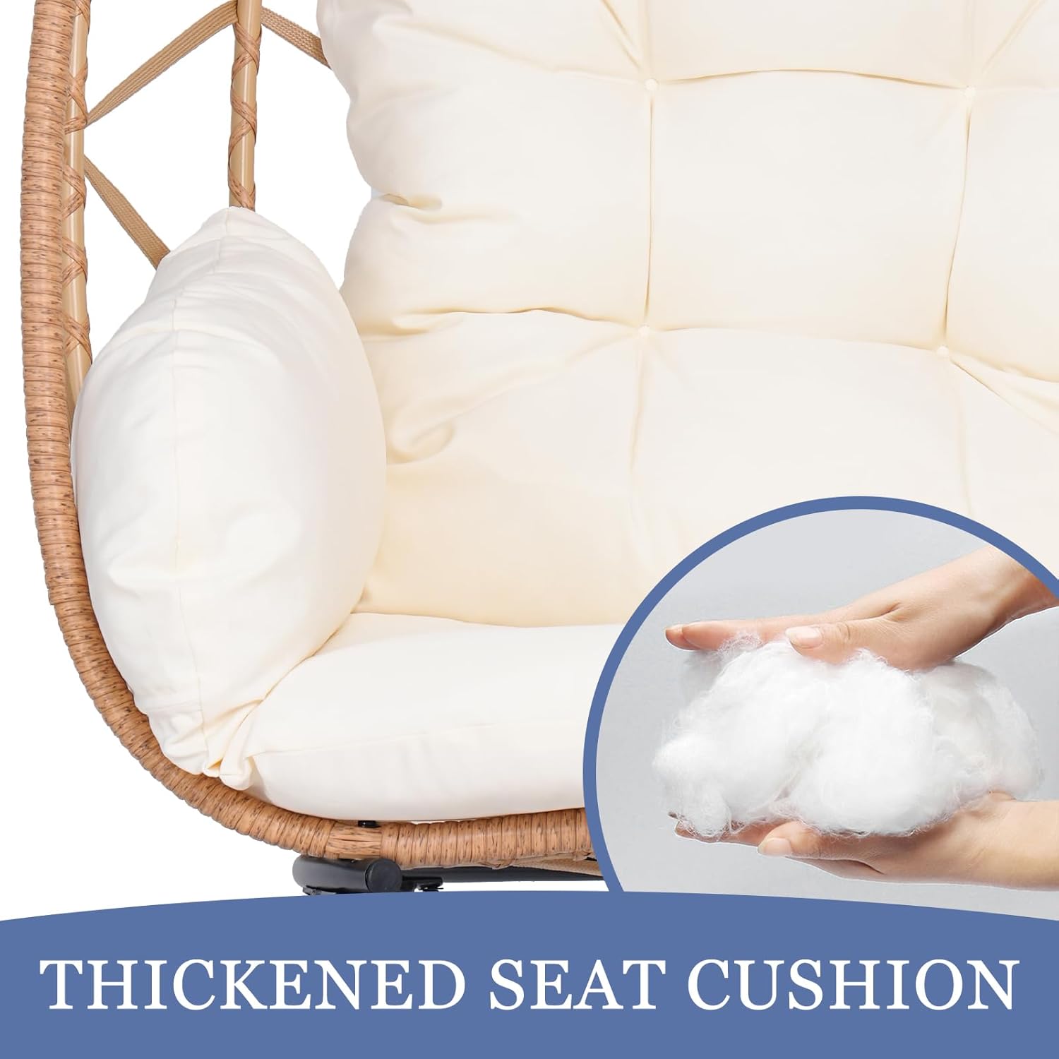 Wicker Egg Rocking Chair Outdoor, Oversized Patio Lounge Chairs with Cushion Patio Furniture for Indoor Living Room, Bedroom (Yellow Frame + White Cushion)
