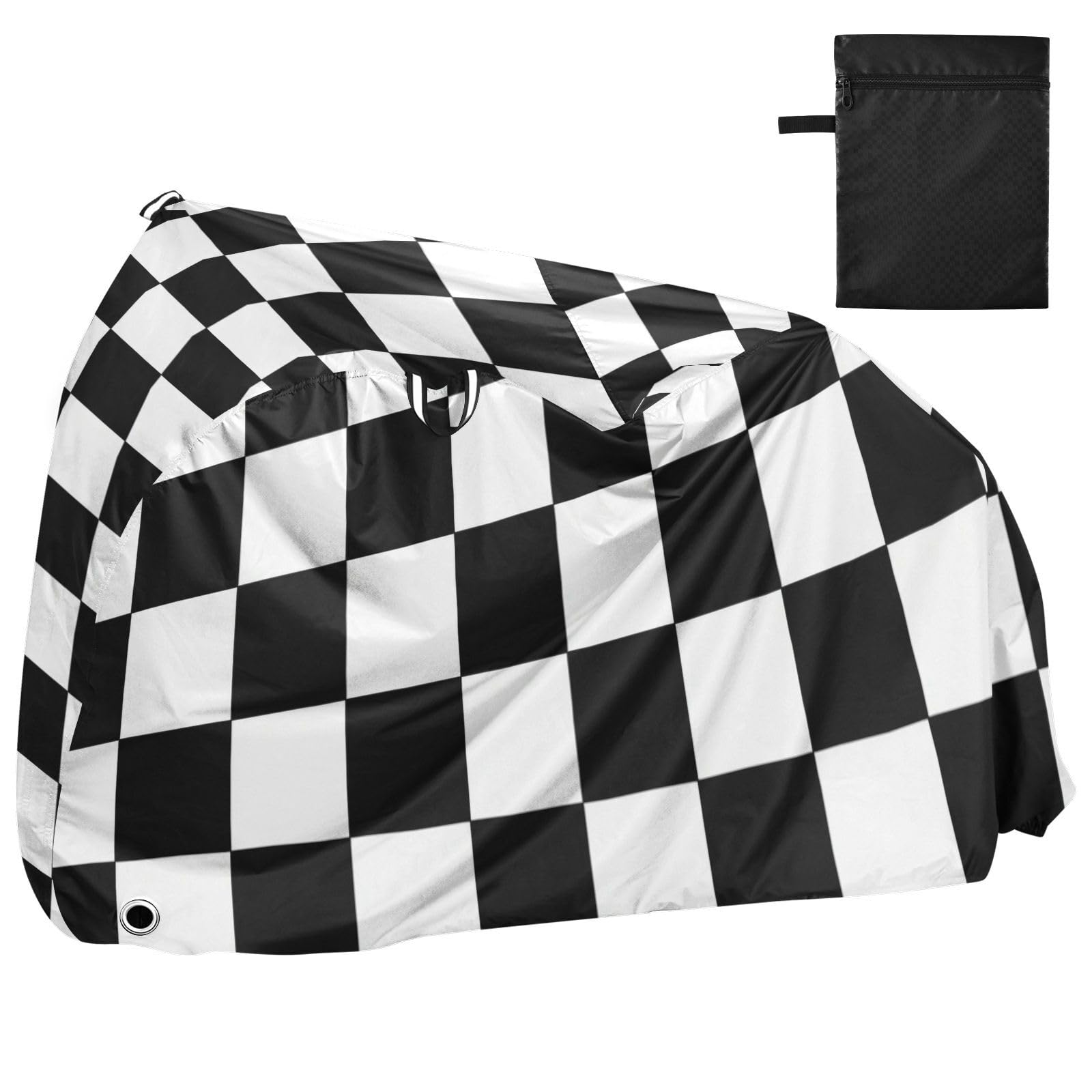 Housse de vélo imperméable à carreaux noirs et blancs avec trous de verrouillage pour intérieur ou extérieur - Convient à la plupart des protections pour vélo de route