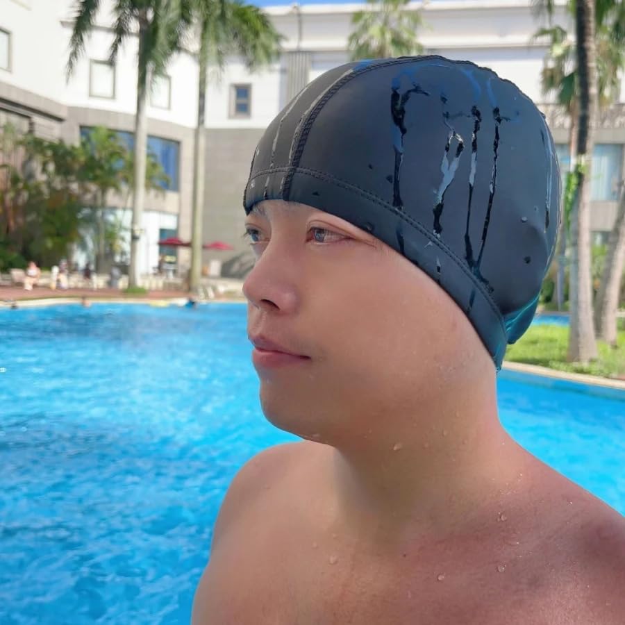 Image of Waterproof PU Swimming Cap for Men and Women | Adults Swimming Cap (Free Size, Not for Kids) (Red)